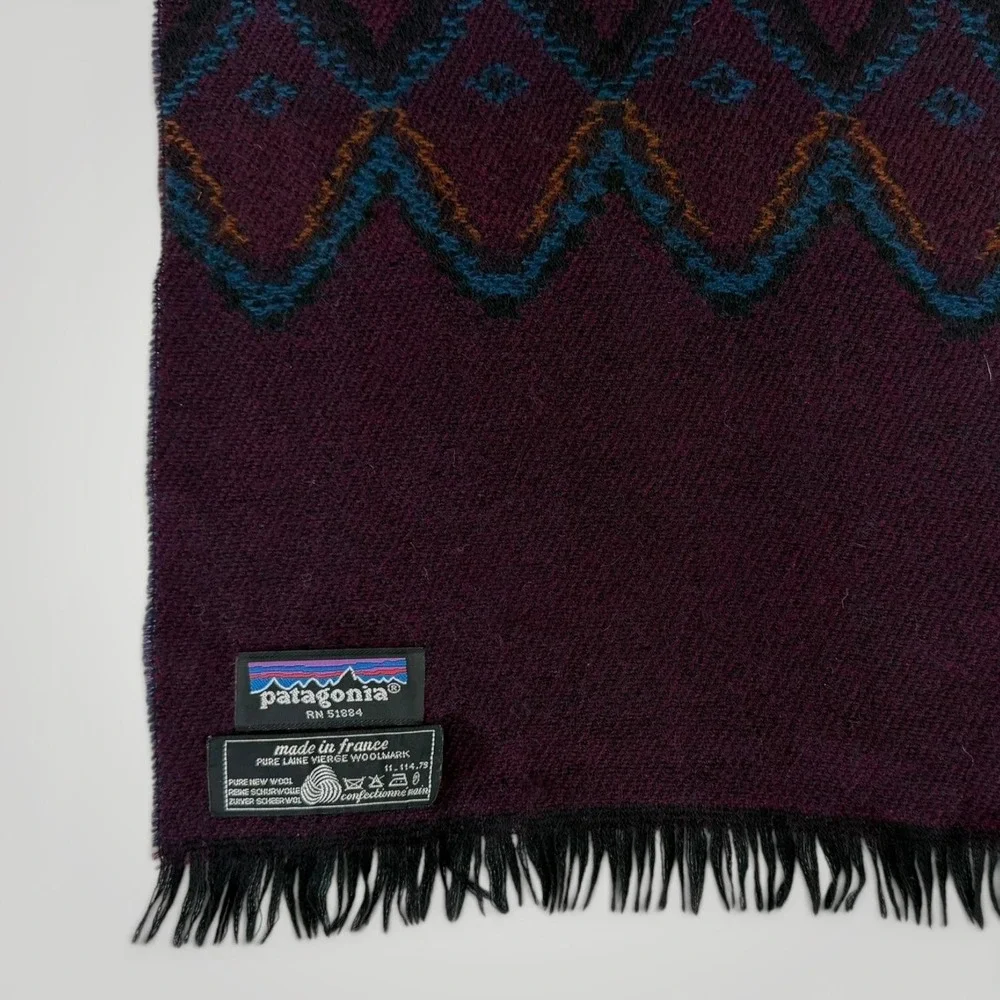 Vintage Patagonia Wool Scarf Purple Geometric Fringe Made In France